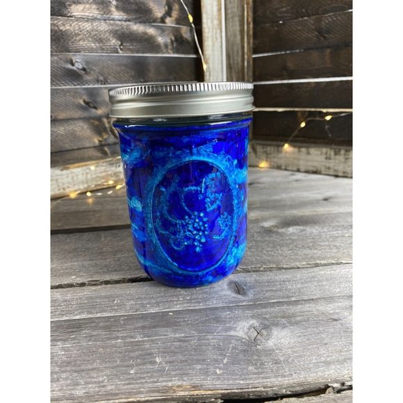 Storage Organization Trinket Quart Mason Jar Resin Blue Silver Marbled Swirl - Picture 1 of 8